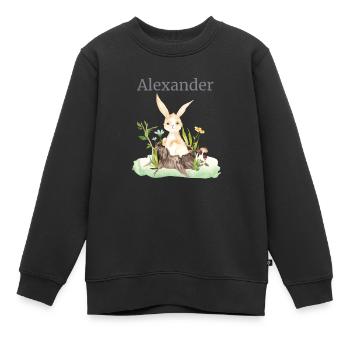 Waldtier Reh Hase Igel Blumen Name Alexander - Kinder Premium Organic Sweatshirt - Schwarz - Vorne - AI Model Kid Female (0cm)