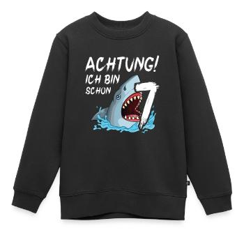 Achtung ich bin schon 7. Kindergeburtstag Hai - Kinder Premium Organic Sweatshirt - Schwarz - Vorne - AI Model Kid Female (0cm)