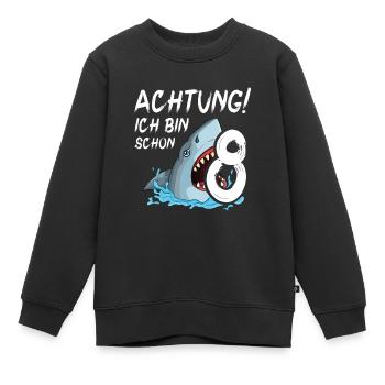 Achtung ich bin schon 8. Kindergeburtstag Hai - Kinder Premium Organic Sweatshirt - Schwarz - Vorne - AI Model Kid Female (0cm)