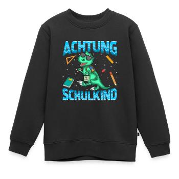 Achtung Schulkind Dinosaurier - Kinder Premium Organic Sweatshirt - Schwarz - Vorne - AI Model Kid Female (0cm)