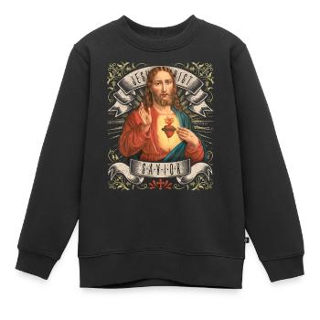 Vintage-Jesus, Jesus Christus, Herz-Jesu - Kinder Premium Organic Sweatshirt - Schwarz - Vorne - AI Model Kid Female (0cm)