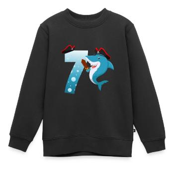 7ème fête d’anniversaire des enfants Shark - Sweat Premium enfant bio - noir - Devant - AI Model Kid Female (0cm)