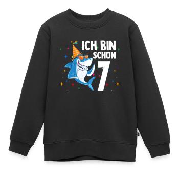Ich bin schon 7. Kindergeburtstag Hai - Kinder Premium Organic Sweatshirt - Schwarz - Vorne - AI Model Kid Female (0cm)