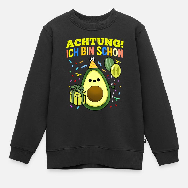 Achtung Ich Bin Schon 11 Geburtstag Avocado - Kinder Premium Organic Sweatshirt - Schwarz