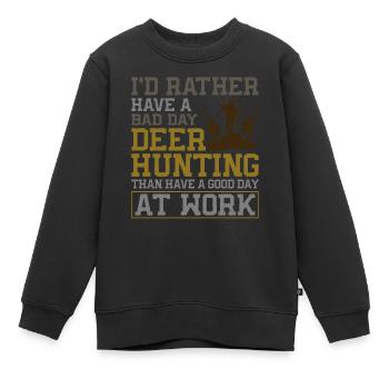 Chasseur de cerfs buck J’aurais - Sweat Premium enfant bio - noir - Devant - AI Model Kid Female (0cm)