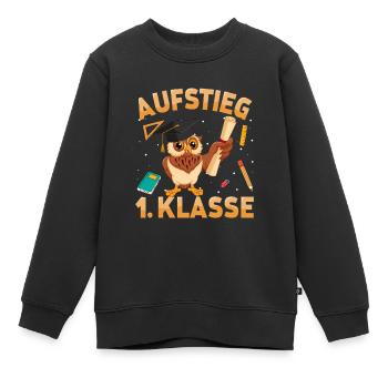 Aufstieg 1. Klasse Eule Schulkind Schulstart - Kinder Premium Organic Sweatshirt - Schwarz - Vorne - AI Model Kid Female (0cm)