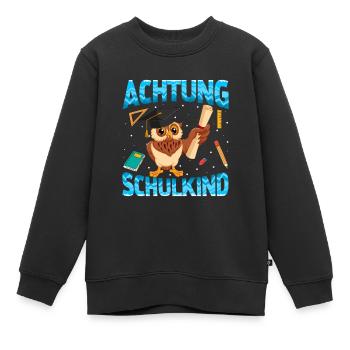 Achtung Schulkind Eule - Kinder Premium Organic Sweatshirt - Schwarz - Vorne - AI Model Kid Female (0cm)