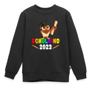 Einschulung Eule Schulkind 2023 1. Klasse - Kinder Premium Organic Sweatshirt - Schwarz - Vorne - AI Model Kid Female (0cm)