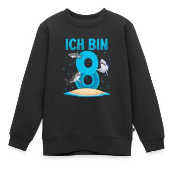 Ich bin 8. Kindergeburtstag Hai - Kinder Premium Organic Sweatshirt - Schwarz - Vorne - AI Model Kid Female (0cm)