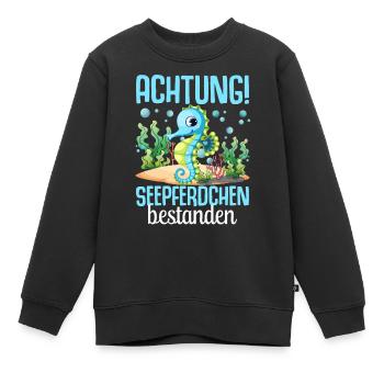 Seepferdchen Abzeichen Seepferdchen bestanden - Kinder Premium Organic Sweatshirt - Schwarz - Vorne - AI Model Kid Female (0cm)