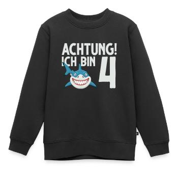 Achtung ich bin 4. Kindergeburtstag Hai - Kinder Premium Organic Sweatshirt - Schwarz - Vorne - AI Model Kid Female (0cm)