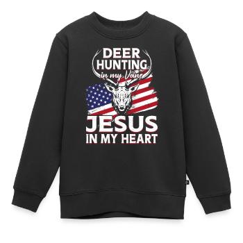 Chasseur de cerfs Buck Jesus - Sweat Premium enfant bio - noir - Devant - AI Model Kid Female (0cm)
