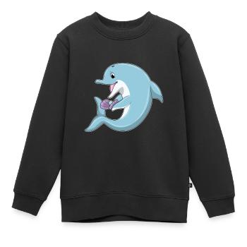 Delfin Perle - Kinder Premium Organic Sweatshirt - Schwarz - Vorne - AI Model Kid Female (0cm)