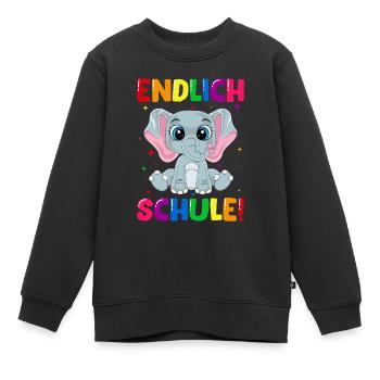 Endlich Schule Elefant Einschulung Schulkind - Kinder Premium Organic Sweatshirt - Schwarz - Vorne - AI Model Kid Female (0cm)