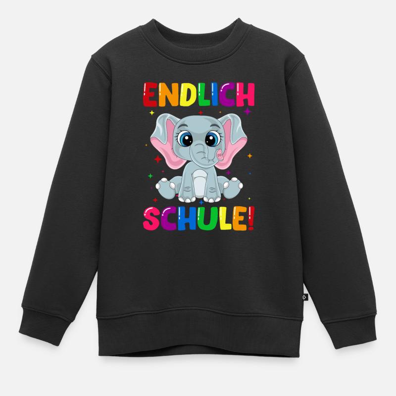Endlich Schule Elefant Einschulung Schulkind - Kinder Premium Organic Sweatshirt - Schwarz