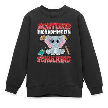 Achtung hier kommt ein Schulkind Elefant - Kinder Premium Organic Sweatshirt - Schwarz - Vorne - AI Model Kid Female (0cm)