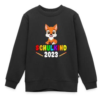 Einschulung Fuchs Schulkind 2023 1. Klasse - Kinder Premium Organic Sweatshirt - Schwarz - Vorne - AI Model Kid Female (0cm)