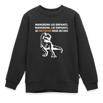 dinosaure. Mangeons, les enfants. - Sweat Premium enfant bio - noir - Devant - AI Model Kid Female (0cm)