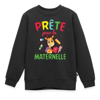 Prête Pour La Maternelle rentrée scolaire girafe - Sweat Premium enfant bio - noir - Devant - AI Model Kid Female (0cm)