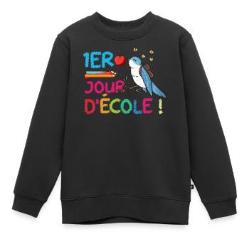 1er Jour D École humour rentrée scolaire oiseaux - Sweat Premium enfant bio - noir - Devant - AI Model Kid Female (0cm)