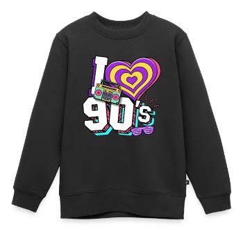 Années 90 J’aime années 90 - Sweat Premium enfant bio - noir - Devant - AI Model Kid Female (0cm)