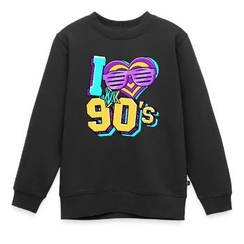 Années 90 J’aime années 90 - Sweat Premium enfant bio - noir - Devant - AI Model Kid Female (0cm)