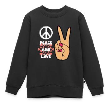 Frieden und Liebe Frau Handzeichen - Kinder Premium Organic Sweatshirt - Schwarz - Vorne - AI Model Kid Female (0cm)