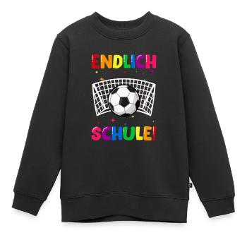 Endlich Schule Fußball Einschulung Schulkind - Kinder Premium Organic Sweatshirt - Schwarz - Vorne - AI Model Kid Female (0cm)