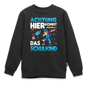 Achtung hier kommt das Schulkind - Kinder Premium Organic Sweatshirt - Schwarz - Vorne - AI Model Kid Female (0cm)
