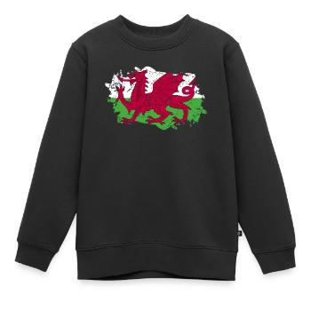 Drapeau du Pays de Galles Grunge Drapeau du Pays de Galles - Sweat Premium enfant bio - noir - Devant - AI Model Kid Female (0cm)