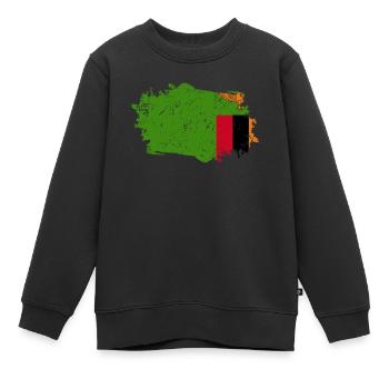 Sambia Flagge Grunge Sambia Fahne - Kinder Premium Organic Sweatshirt - Schwarz - Vorne - AI Model Kid Female (0cm)