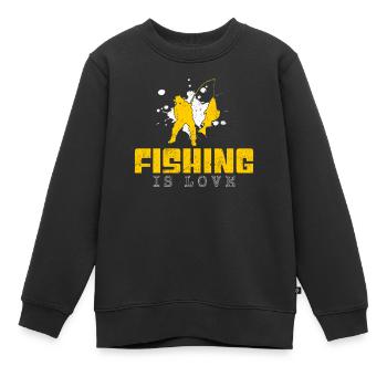 Dicton de pêche - Sweat Premium enfant bio - noir - Devant - AI Model Kid Female (0cm)