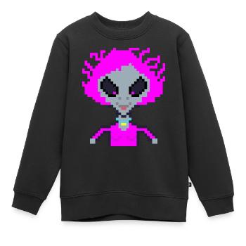Pixel Alien "Violet Crazy" - Kids Premium Organic Sweatshirt - black - Front - AI Model Kid Female (0cm)