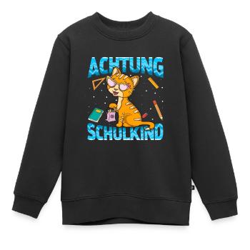 Einschulung Achtung Schulkind Geschenk Kätzchen - Kinder Premium Organic Sweatshirt - Schwarz - Vorne - AI Model Kid Female (0cm)