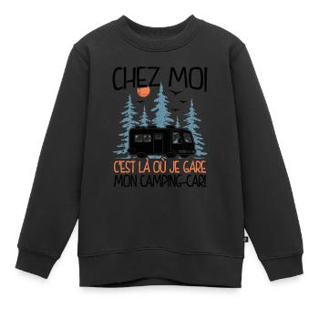 Chez Moi C'est Là Où Je Gare Mon Camping-car - Sweat Premium enfant bio - noir - Devant - AI Model Kid Female (0cm)