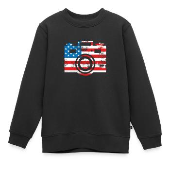Kamera Usa-flagge - Kinder Premium Organic Sweatshirt - Schwarz - Vorne - AI Model Kid Female (0cm)