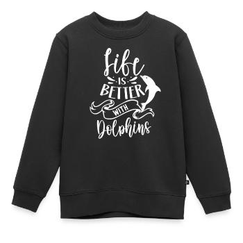 Das Leben Ist Besser Mit Delfinen Delfine Delfin - Kinder Premium Organic Sweatshirt - Schwarz - Vorne - AI Model Kid Female (0cm)