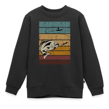 Pêcheur à la ligne Rétro - Sweat Premium enfant bio - noir - Devant - AI Model Kid Female (0cm)