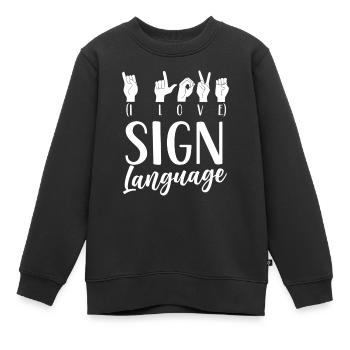 J’adore la sensibilisation aux signes en langue des signes - Sweat Premium enfant bio - noir - Devant - AI Model Kid Female (0cm)