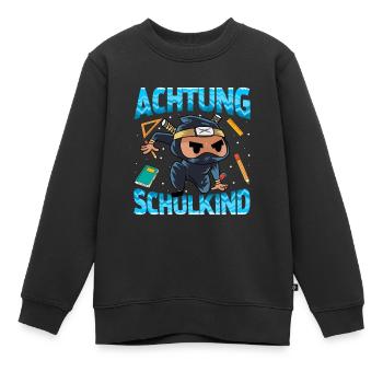 Einschulung Achtung Schulkind Geschenk Ninja - Kinder Premium Organic Sweatshirt - Schwarz - Vorne - AI Model Kid Female (0cm)