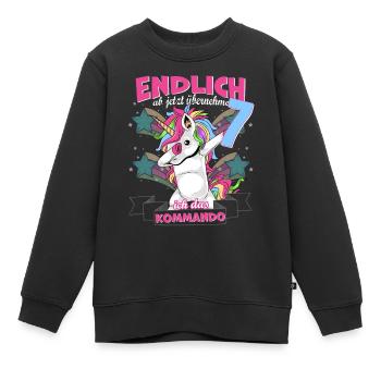 Kinderkleidung, Einhorn zum 7. Geburtstag, 7 Jahre - Kinder Premium Organic Sweatshirt - Schwarz - Vorne - AI Model Kid Female (0cm)