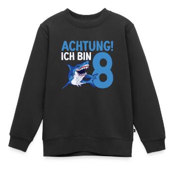 Achtung ich bin 8. Kindergeburtstag Hai - Kinder Premium Organic Sweatshirt - Schwarz - Vorne - AI Model Kid Female (0cm)