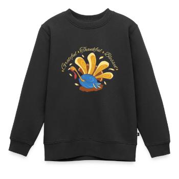 Grateful Thankful Blessed Turkey Thanksgiving Art - Kinder Premium Organic Sweatshirt - Schwarz - Vorne - AI Model Kid Female (0cm)