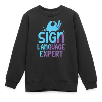 Gebärdensprache Experte Awareness Gestik Gebärden - Kinder Premium Organic Sweatshirt - Schwarz - Vorne - AI Model Kid Female (0cm)