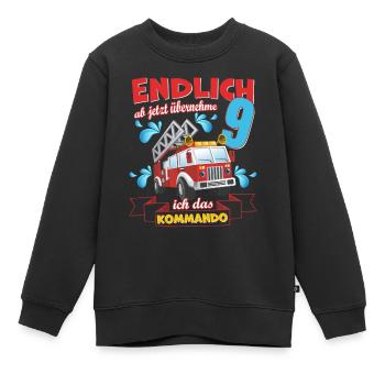 Feuerwehrauto, Feuerwehr zum 9 Geburtstag 9 Jahre - Kinder Premium Organic Sweatshirt - Schwarz - Vorne - AI Model Kid Female (0cm)