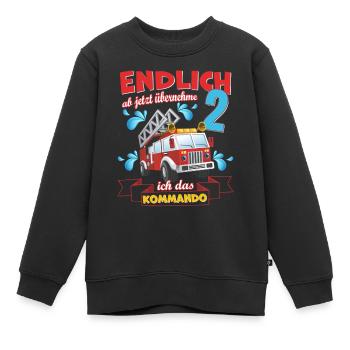 Kinder Feuerwehr zum 2. Geburtstag Feuerwehrauto - Kinder Premium Organic Sweatshirt - Schwarz - Vorne - AI Model Kid Female (0cm)