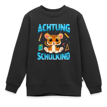 Einschulung Achtung Schulkind Geschenk Tiger - Kinder Premium Organic Sweatshirt - Schwarz - Vorne - AI Model Kid Female (0cm)