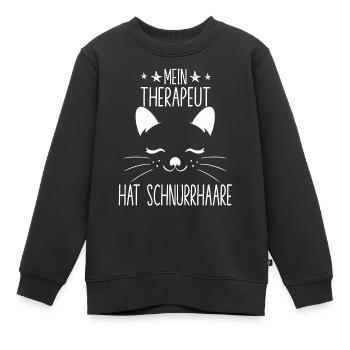 Mein Therapeut hat Schnurrhaare süßer Katzenspruch - Kinder Premium Organic Sweatshirt - Schwarz - Vorne - AI Model Kid Female (0cm)