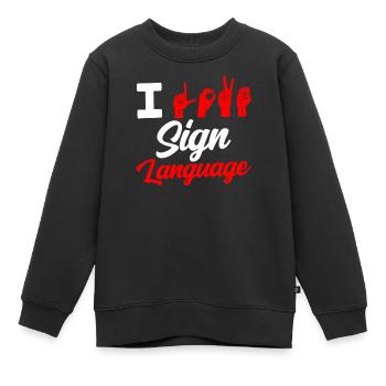 J’aime la sensibilisation aux signes en langue des signes - Sweat Premium enfant bio - noir - Devant - AI Model Kid Female (0cm)