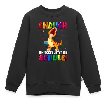 Endlich ich rocke jetzt die Schule Dinosaurier - Kinder Premium Organic Sweatshirt - Schwarz - Vorne - AI Model Kid Female (0cm)